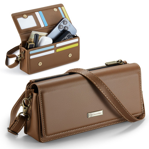 CaseMe ME30 Max Multifunctional Large-Capacity Shoulder Crossbody Phone Bag - Brown